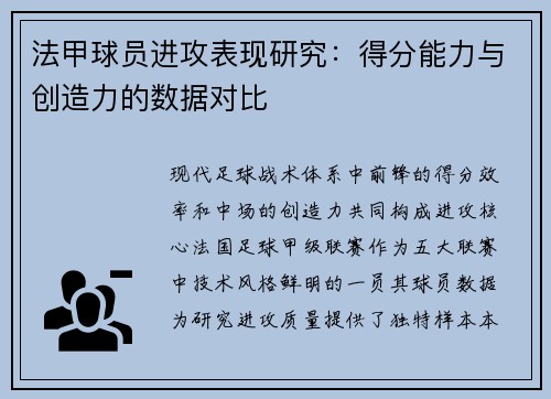 法甲球员进攻表现研究：得分能力与创造力的数据对比